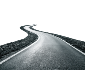 Winding road invites adventure in a serene landscape on a transparent background, cut out