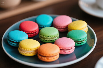 Obraz premium colorful macaroons on a wooden table