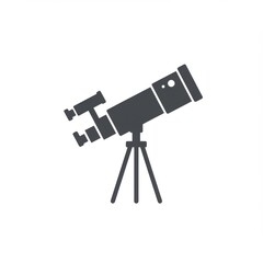 Grey Telescope on Tripod Icon on White Background