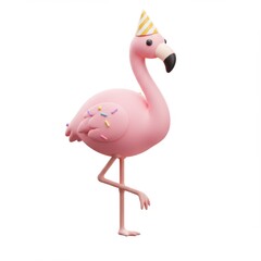 Fototapeta premium Pink Flamingo Party Hat Sprinkles 3D Render