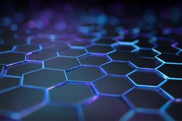 Obraz premium A close-up of the hexagonal grid pattern on an energy collection surface, with neon blue lights