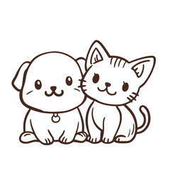 Hand Drawn Style Puppy And Kitten Doodle Illustration Cute Animals Pet Design