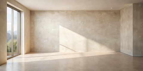 Empty Room with Neutral Walls and Sunlight Streaming Through a Large Window