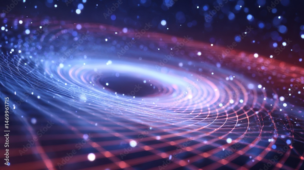 Aufkleber Abstract swirling patterns in vibrant blue and red, creating a dynamic sense of motion and depth with glowing particles.
