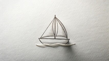 A Simple Line Drawing of a Sailboat on a Textured Surface Depicting a Sense of Calm and Tranquility, Evoking Feelings of Peace and Serenity