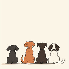 Cartoon Dogs Back View Illustration Group Of Various Breed Sitting Together Pet Animals Companions Domestic Animals Vector Art
