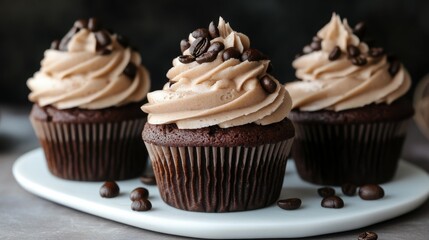 Mocha mousse cupcakes with a coffeeflavored muffin base, topped with chocolatecovered espresso beans, mocha mousse cupcakes muffins, rich dessert pairing