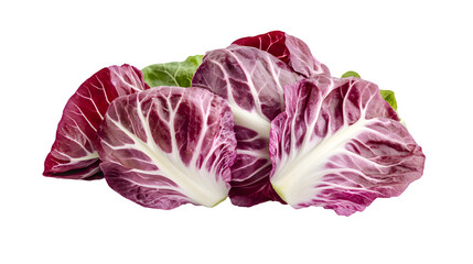 Obraz premium A detailed image of radicchio leaves, crisp and green with a slight purple hue, isolated on white background