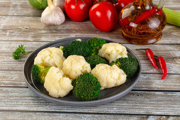 Vegan cuisine Steamed cauliflower and broccoli cabbage