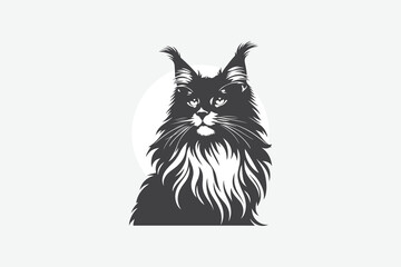 silhouette of Maine Coon cat in black and white