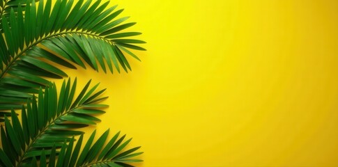 Golden yellow backdrop with lush green palm Perfect summer travel image , green, warm
