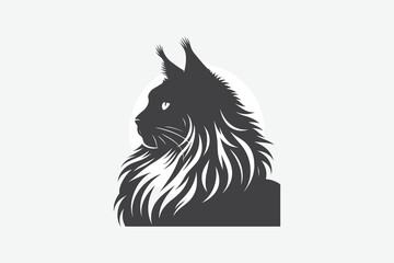 silhouette of Maine Coon cat in black and white
