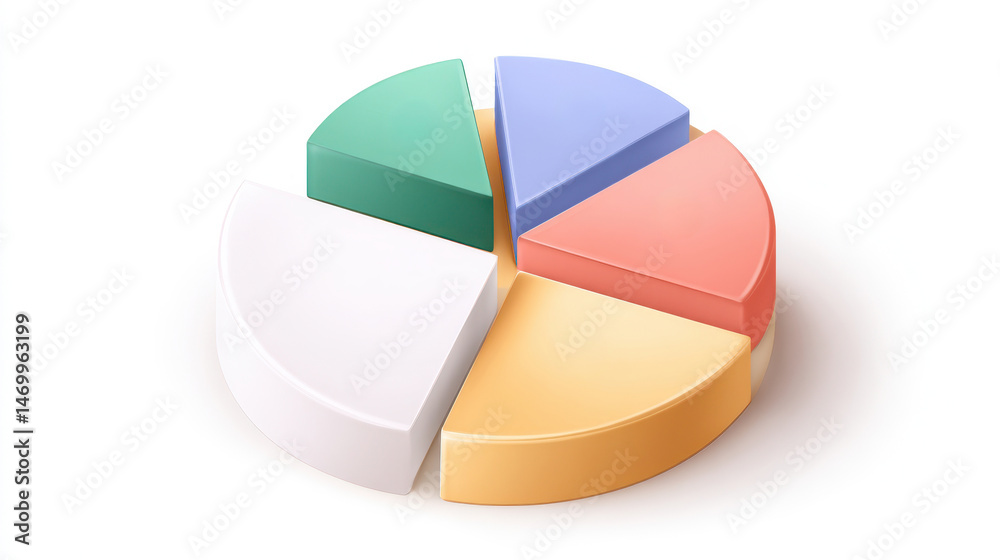 Aufkleber 3d pie chart with sections in various colors representing data visualization and analysis.