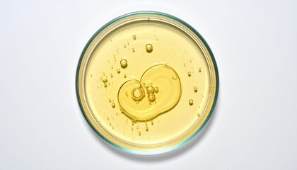 Analyzing oil composition in petri dish laboratory setting scientific experiment clear background aerial view chemistry concept