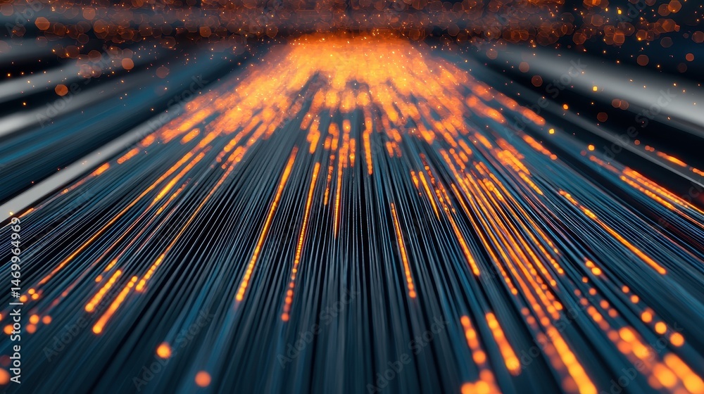 Aufkleber Abstract digital lines and glowing orange dots create a dynamic, futuristic visualization of data flow or high-speed connectivity.