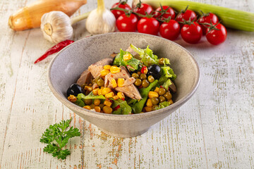 Dietary salad with canned tuna and corn