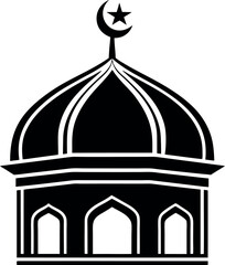 Elegant vector Silhouette of a mosque with domes and minarets, perfect for Ramadan, Eid, and Islamic celebrations.