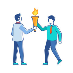 Two people passing a torch symbolizing collaboration and success