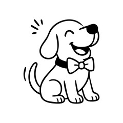 A smiling dog sitting straight, chest puffed out, wearing a bowtie or bandana, looking pleased with itself.