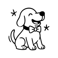 A smiling dog sitting straight, chest puffed out, wearing a bowtie or bandana, looking pleased with itself.