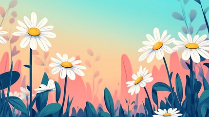 Daisy field sunset illustration.