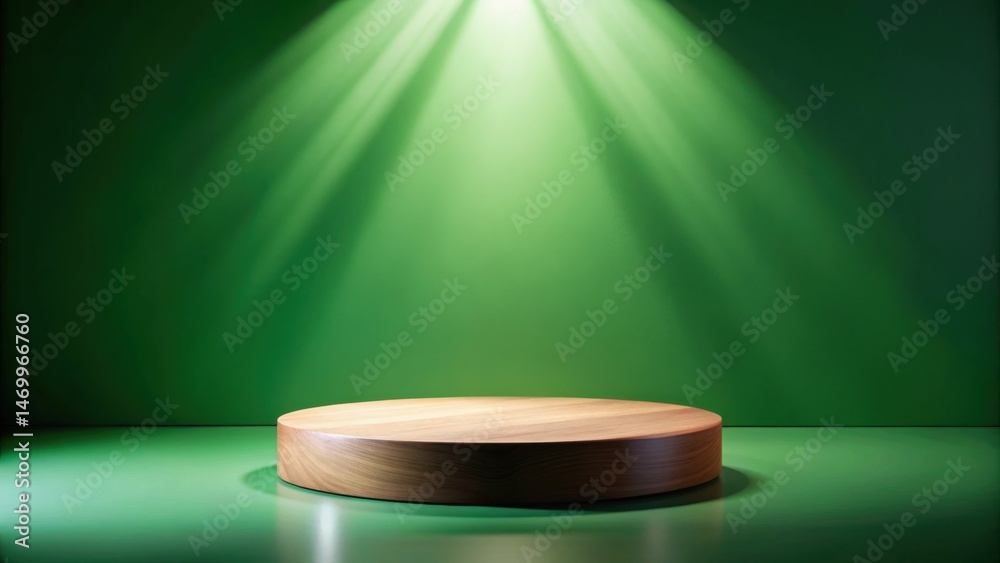 Aufkleber Illuminated Wooden Platform on Emerald Green Background A Clean and Minimalist Presentation