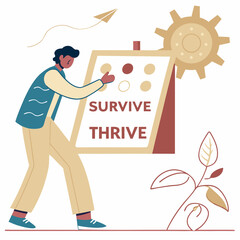 A person's journey from surviving to thriving illustrated in flat design style