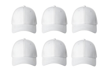   6 set of White baseball cap on a transparent background, a PNG file with a transparent background