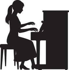 a woman playing piano silhouette design vector art illustration. © Mohaiminul