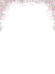 Pink baby's breath flower png. Gypsophila pink white floral design isolated on transparent background Flower frame png. empty space for text. For wedding invitations, floral branding, memorial cards.