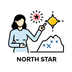 Creative woman presenting stars and celestial bodies in a modern illustration
