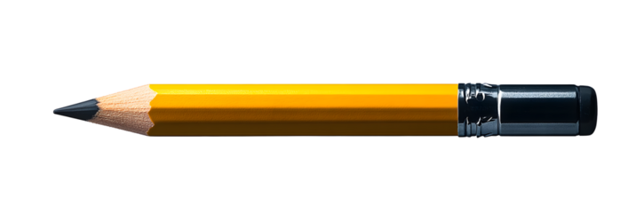 On a transparent background, an image of a yellow pencil is generated using AI, highlighting its role as a fundamental tool in school offices for drawing and writing activities
