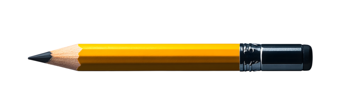 On a transparent background, an image of a yellow pencil is generated using AI, highlighting its role as a fundamental tool in school offices for drawing and writing activities