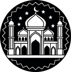 Elegant vector Silhouette of a mosque with domes and minarets, perfect for Ramadan, Eid, and Islamic celebrations.