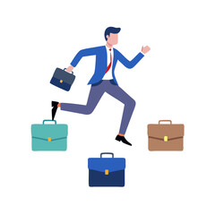 Business professional running towards success with briefcases illustrative vector
