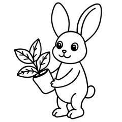 Obraz premium Cute Cartoon Bunny Holding a Potted Plant Illustration