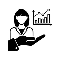 Businesswoman silhouette presenting a holographic graph displaying financial data