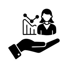 Businesswoman silhouette presenting holographic graph design for data visualization