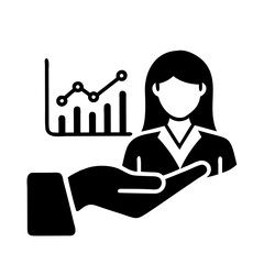 Businesswoman silhouette presenting holographic graph above head showing data analysis