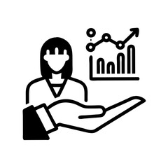 Silhouette of a businesswoman presenting a holographic graph indicating business analytics