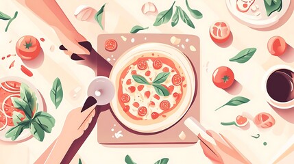 Pizza Sharing Overhead View.