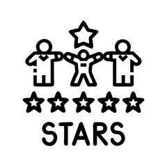 Black silhouette of colleague shapes aligning stars in a perfect straight line