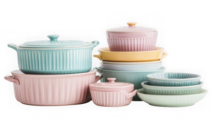 Stacked colorful ceramic bakeware set