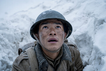 Cinematic Capture of a Soldier's Terror in Heavy Snow