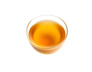Close-up of a transparent bowl filled with golden honey, isolated on a transparent background.