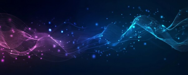 Obraz premium Abstract background with blue and purple wave lines, circuit board elements, dots, and waves on a