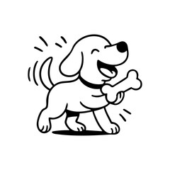 A dog lying down, front paws hugging a large bone, licking it happily.