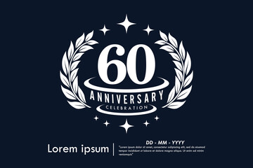 60th years anniversary celebration emblem. congratulations anniversary logo isolated with laurel wreath and stars on Black background. vector illustration template design 