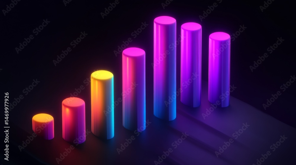 Poster futuristic d bar graph with glowing edges and a rotating effect, showcasing data in an engaging way 