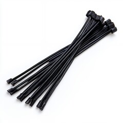 Multiple Black Plastic Twist Ties on White Background